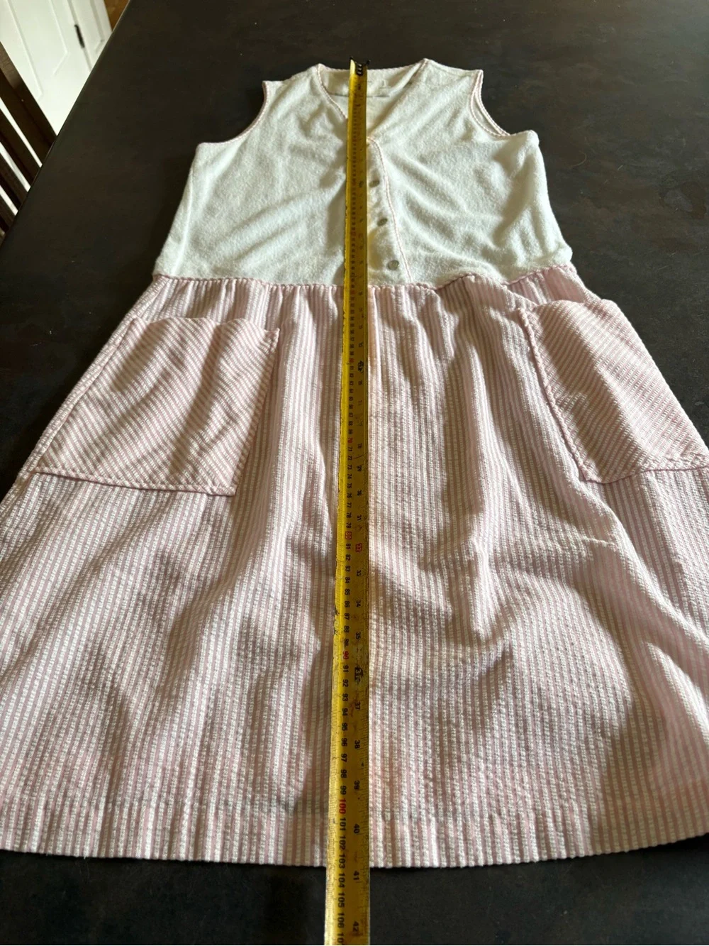 70’s Vintage Sleeveless Pink & Cream Midi Dress with Button Front Medium - Picture 7 of 7